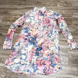 Johnny Was 3J Workshop Shirt Small Water Color Floral Silk Blend Button Down